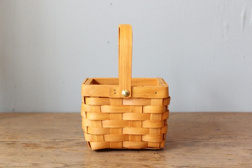 ワンハンドルスライスウッドスクエアバスケット