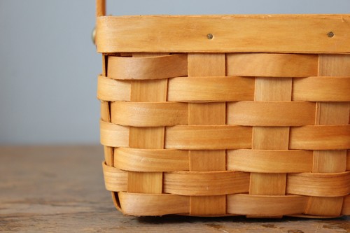 ワンハンドルスライスウッドスクエアバスケット