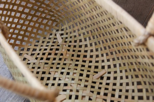 青竹四つ目編み手付きかご