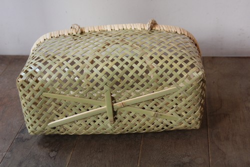 青竹四つ目編み手付きかご