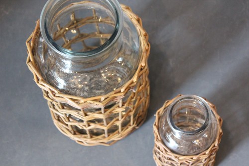 柳×ガラスのボトル型フラワーベース