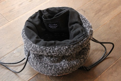 柳とボアの巾着かごバッグ