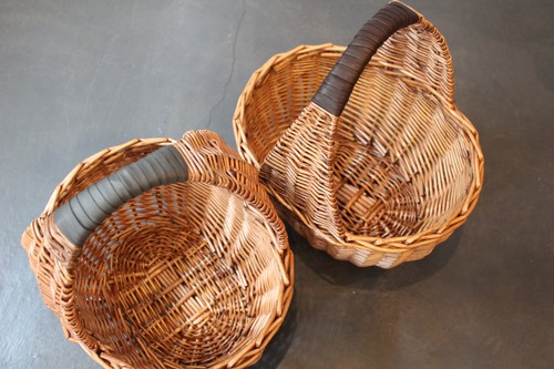 柳のレザーワンハンドルかごバッグ