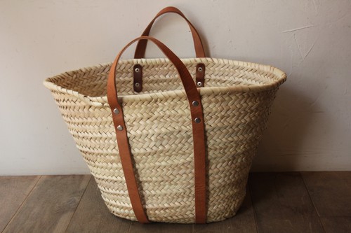 ヤシの平革ハンドルマルシェバッグ