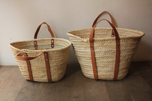 ヤシの平革ハンドルマルシェバッグ