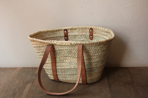 ヤシの平革ハンドル肩掛けマルシェバッグ