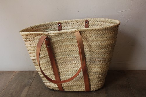 ヤシの平革ハンドル肩掛けマルシェバッグ