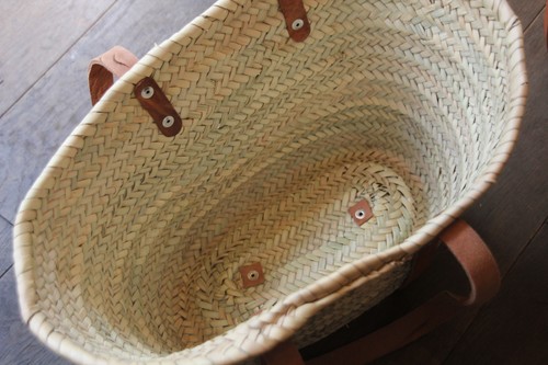 ヤシの平革ハンドル肩掛けマルシェバッグ