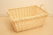 ランドリーバスケットに！【柳　大きめ手付バスケット　深型角L】　《1282》