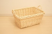 洗濯かごに！【柳　大きめ手付バスケット　深型角M】　《1283》　