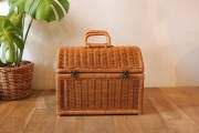【ラタン ドームふた付きバスケット】大きめサイズのトランク型、ペットかごから収納、ピクニックまで！《1963》