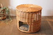猫ハウスに【Lacak ペットバスケット 屋根付き】クッション付き《3970》