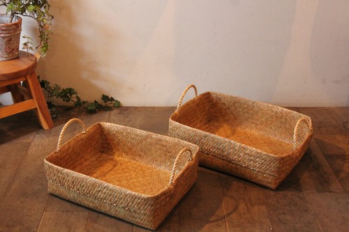 水草両手付きレクタングルバスケット