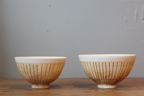 日本製萬古焼陶器のさびライン入り飯椀