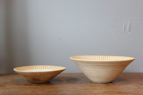 日本製萬古焼陶器のさびライン入り浅鉢深鉢