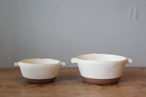 国産万古焼陶器の両手付きスープボウル