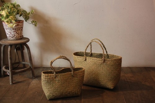 シーグラスレクタングルかごバッグ