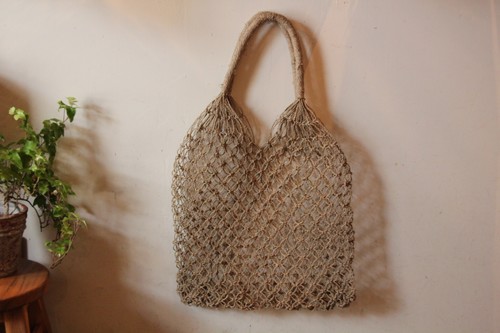 シーグラスのマクラメショルダートートかごバッグ