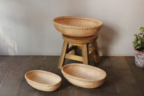 竹の楕円ざる上細ヒゴ編み小判深ザル