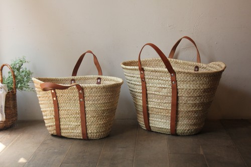 ヤシの平革ハンドルマルシェバッグ