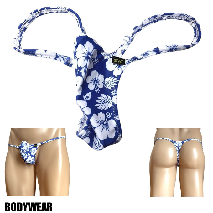 BODYWEAR メンズビキニ 2WAYストレッチニット ハイビスカス柄 上向きTフロント　Tバック Mサイズ 1004272
