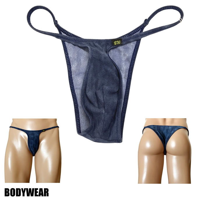 在庫限り！３０％OFF！BODYWEAR メンズビキニ ムラ染めデニム柄 ハイレグTフロント リオバック 1647237