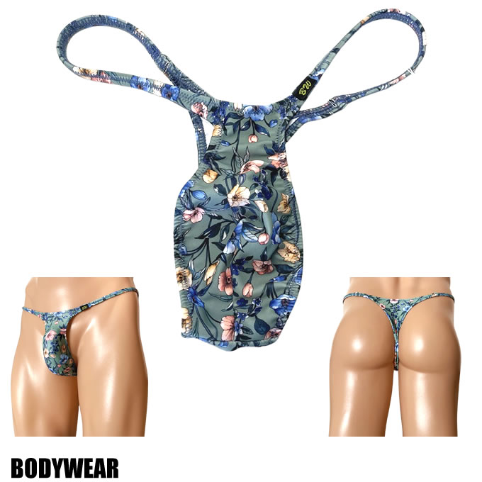 BODYWEAR メンズビキニ グリーンフラワー柄 スリムTフロント Tバック　1648241