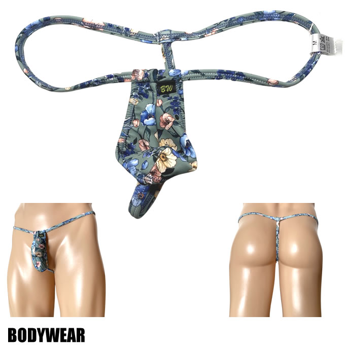 在庫限り！３０％OFF！BODYWEAR メンズビキニ グリーンフラワー柄 スリムTフロント Gストリング　887241