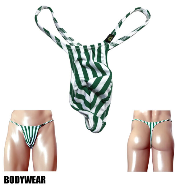 BODYWEAR メンズビキニ　グリーンストライプ　シャープ　Tバック　1055259