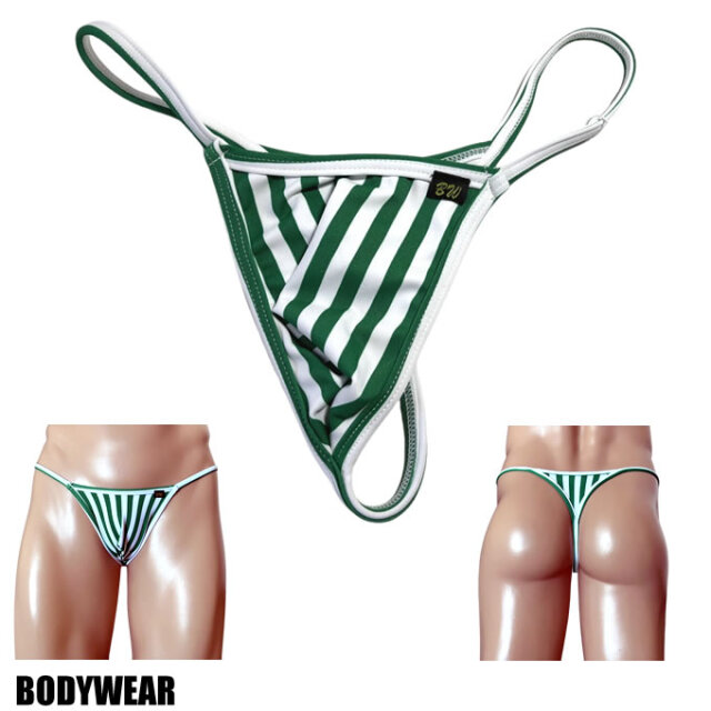 BODYWEAR メンズビキニ　グリーンストライプ　トライアングルバック　Gストリング　1476259