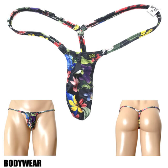 BODYWEAR メンズビキニ　ブラックフラワー　ウルトラマイクロ　Gストリング　3003252