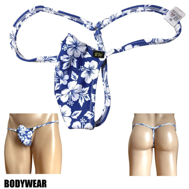 BODYWEAR メンズビキニ 2WAYストレッチニット ハイビスカス柄 上向きTフロント　Gストリング Mサイズ 3006272