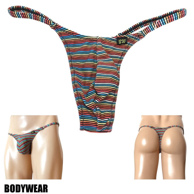 BODYWEAR メンズビキニ　マルチカラーストライプ　サイドストリング　Tバック　3352258