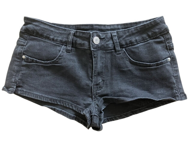 ホットパンツ ストレッチデニム ローライズ＆サイドスリット BLACKエディション hp1027