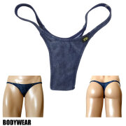 在庫限り！３０％OFF！BODYWEAR ユニセックスビキニ　ムラ染めデニム柄　Vフロント Tバック 1419237