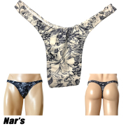 Nar's メンズビキニ モノクロリーフ柄 フロントノーシーム Ｔバック 1664