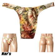 Nar's メンズビキニ オレンジボタニカル柄 フロントノーシーム Ｔバック 1666