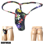 BODYWEAR メンズビキニ　ブラックフラワー　上向きTフロント　Gストリング　3006252