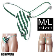 BODYWEAR メンズビキニ　グリーンストライプ　上向きTフロント　Gストリング　3006259