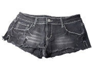 ホットパンツ ストレッチデニム ローライズ BLACK×WHITEステッチ ダメージ加工&サイドスリット hp1028