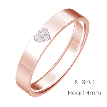 K18PG Heart ハート平打4mm幅「マリッジリング結婚指輪」