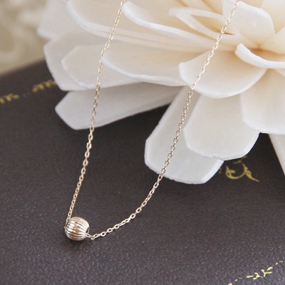 18金ゴールド-華奢シンプルネックレス「デュプレーデザインボールネックレス」
