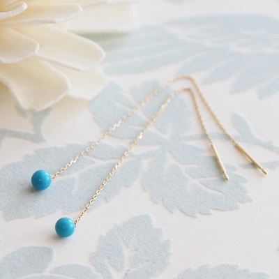 18金ゴールド-華奢シンプルピアス「ル・シエルターコイズアメリカンピアス」