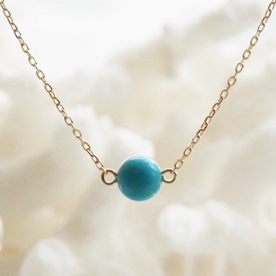 18金ゴールド-華奢シンプルネックレス「ル・シエルターコイズ一粒ネックレス」