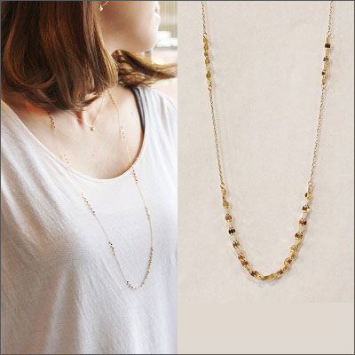 18金ゴールド-華奢シンプルロングネックレス「リフレクションロングネックレス」