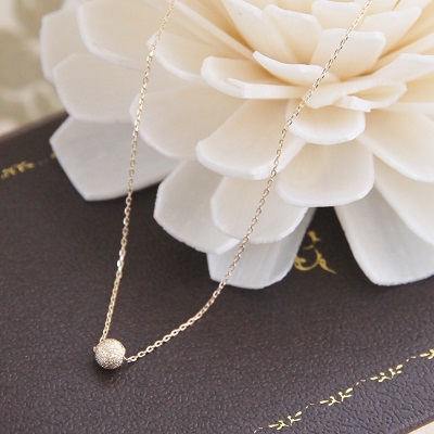 18金ゴールド-華奢シンプルペンダントネックレス「デュプレースターダスト丸珠ネックレス」