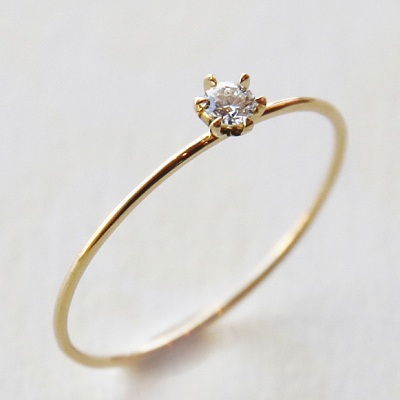 18金ゴールド-華奢シンプルリング「リトルプリンセスダイヤモンドリング0.05ct」