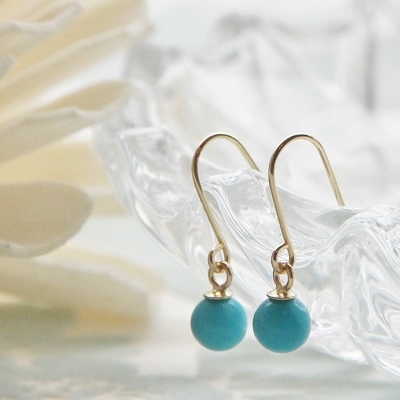 18金ゴールド-華奢シンプルピアス「ル・シエルターコイズフックピアス」