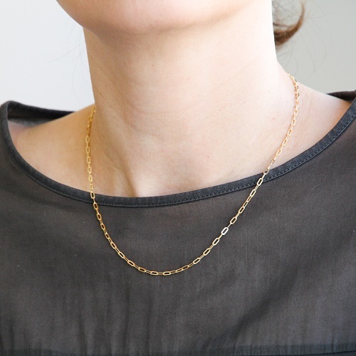 K18 荒角小豆 チェーン ネックレス 【 0.6mm × 2.1mm幅 】 | 華奢  