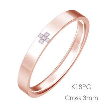 K18PG Cross クロス平打3mm幅「マリッジリング結婚指輪」